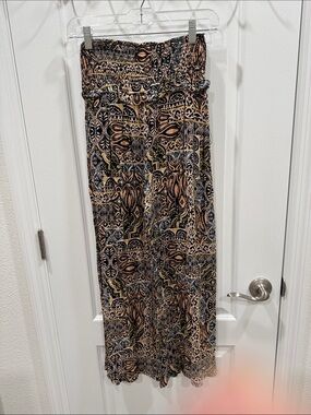 Fate Wide Leg Pants in Black, Tan & Yellow Paisley Print